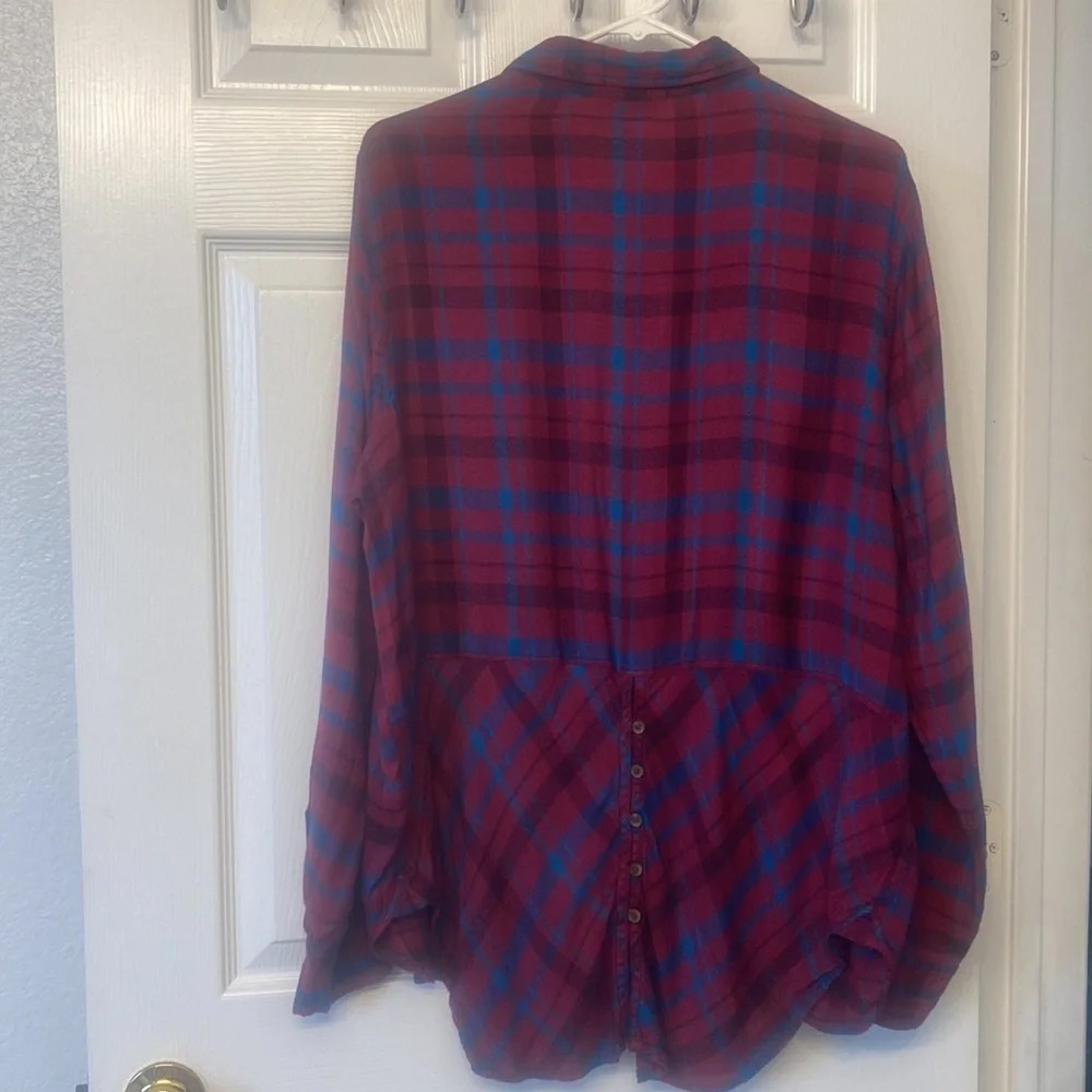 Lucky Brand  Maroon and Blue plaid Flannel Button down  shirt  Size XL - Picture 7 of 8